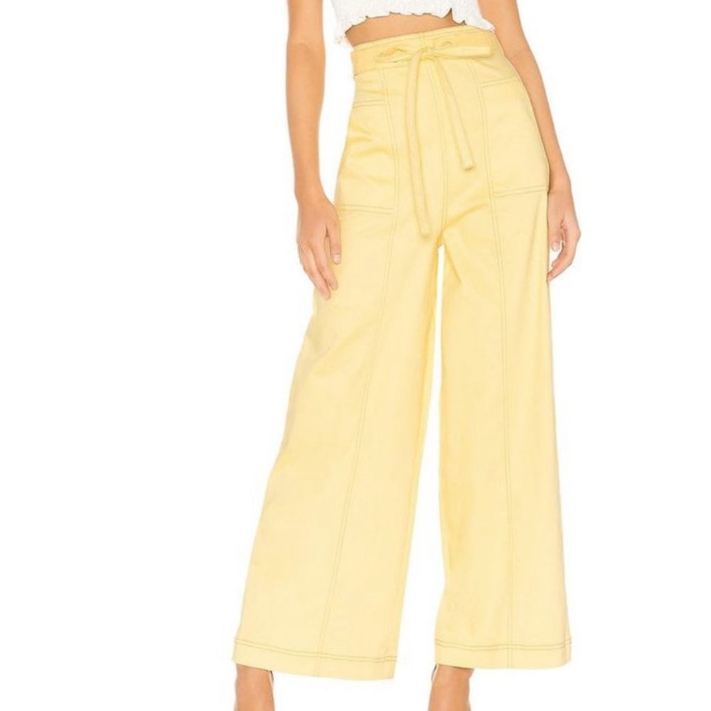Revolve THE EAST ORDER Goldie lemon yellow wide leg high rise belted waist pants